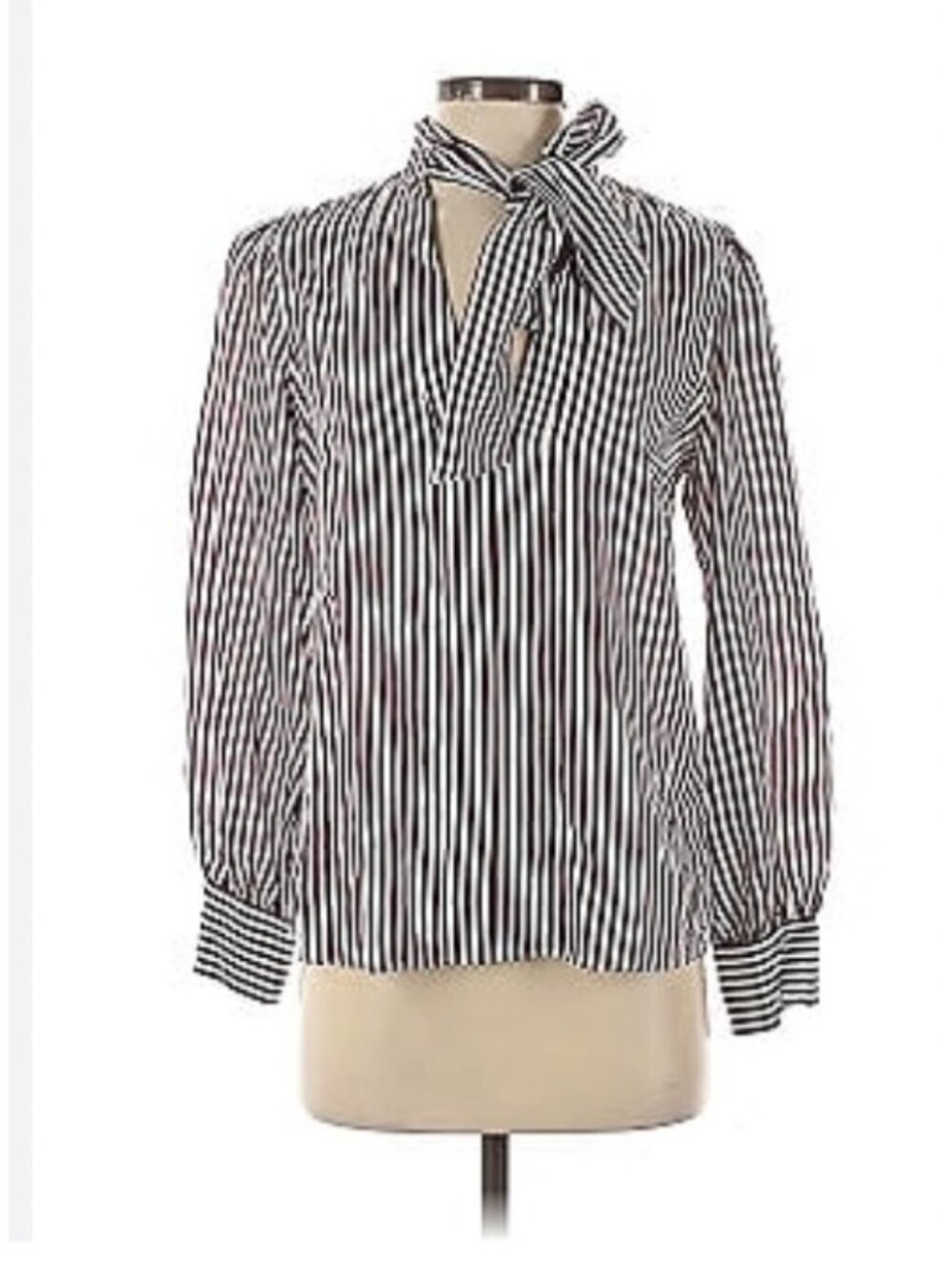Maeve Tie Neck Blouse Womens L Petite Burgundy Stripe Long Sleeve